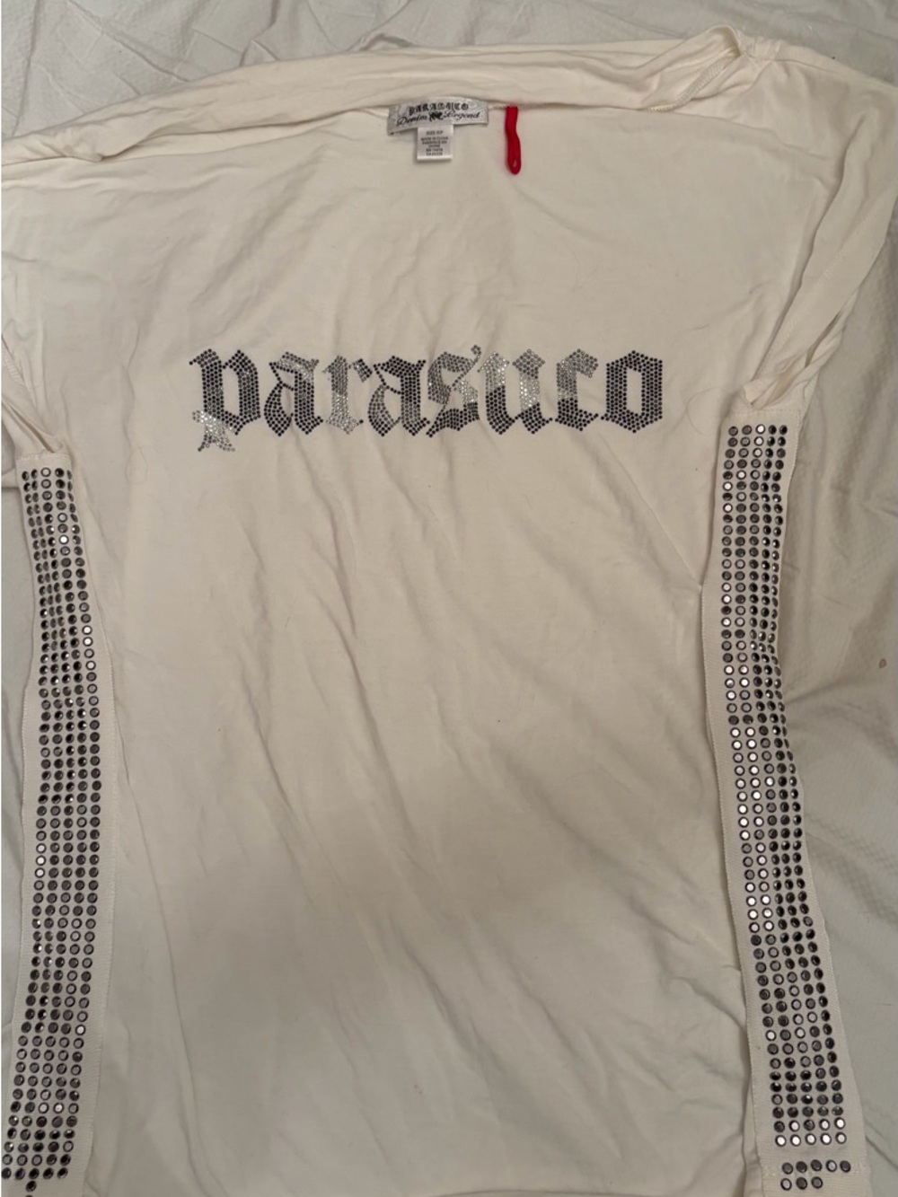 Studded White Tank Top with Rhinestone Script Parasuco
